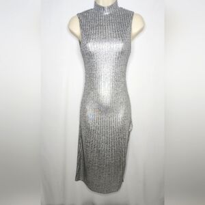 Tularosa Silver Textured Dress With A Slit Very Stretchy